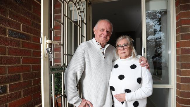 Monika Kloszynski with husband George, at home in Melbourne. Monica’s mother, Katharina Lica was diagnosed with COVID-19 and her family want her to try an experimental head lice treatment. Picture: Alex Coppel