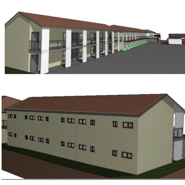 Artist’s impression of the front (top) and back of the proposed extension. Picture: supplied