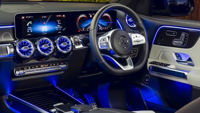 Ambient lighting elevates the Merc’s cabin experience.