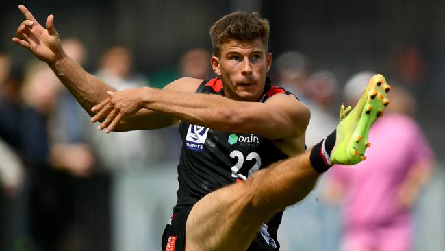 Connor Riley of Frankston takes a kick. Photo by Josh Chadwick/AFL Photos/via Getty Images