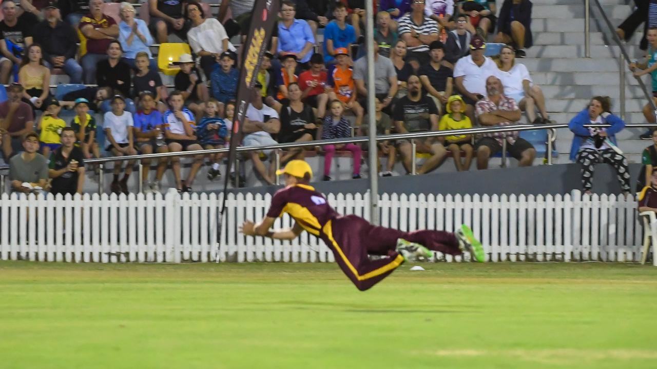 A diving Kye Leggett takes the catch of the year.