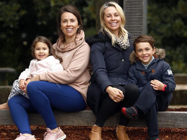 Sisters Aleks and Petra Zlatevska with children Mila and Noah said health care funds should have consulted with customers about deducting for extras during the COVID-19 lockdown. Picture: Sam Ruttyn