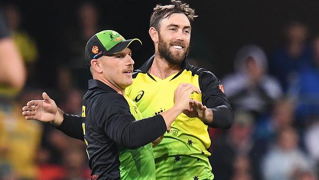 Aaron Finch and Glenn Maxwell in action together for Australia. Picture: AAP Images 