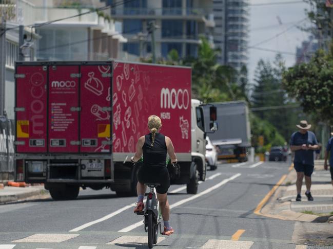 Hedges Ave has turned into a logistical nightmare with cyclists and pedestrians sharing the bike lane complains Mermaid Beach Local Resident Mark Bodna.Picture; Glenn Campbell