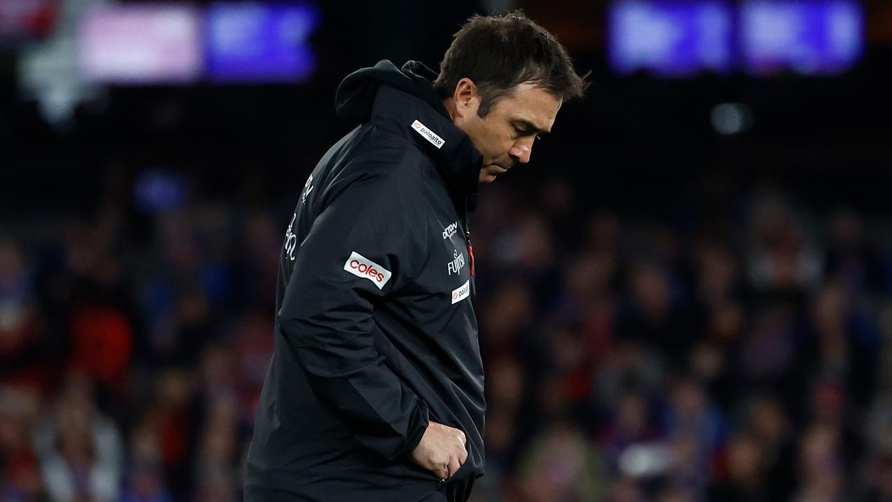 Essendon coach Brad Scott has shrugged off reports club great James Hird could be in the frame for his position. Picture: Michael Willson/AFL Photos via Getty Images