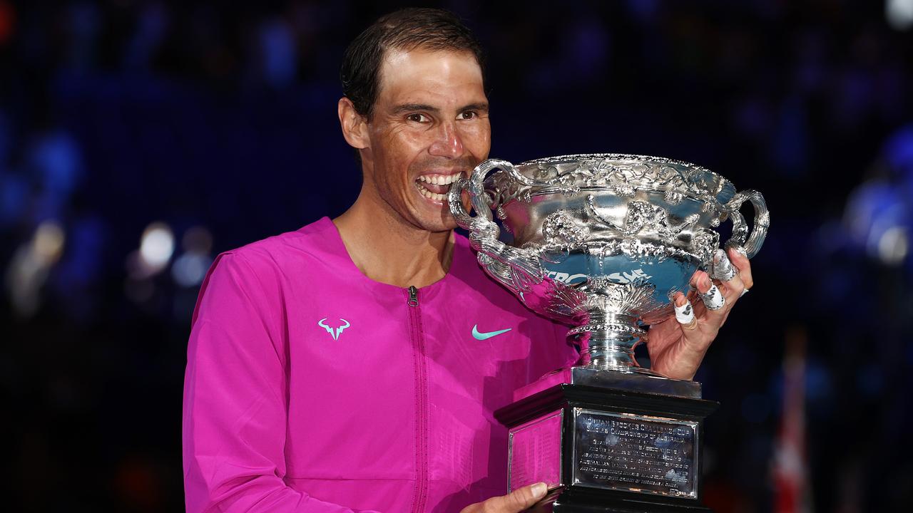 Nadal after winning the 2022 Australian Open. Picture: Michael Klein