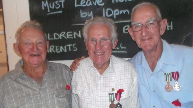 FILE PHOTO: Kandanga Remembrance Day. Long-time Kandanga mates and Vietnam veterans (from left) Kev English, John Williams and Pat Buxton.