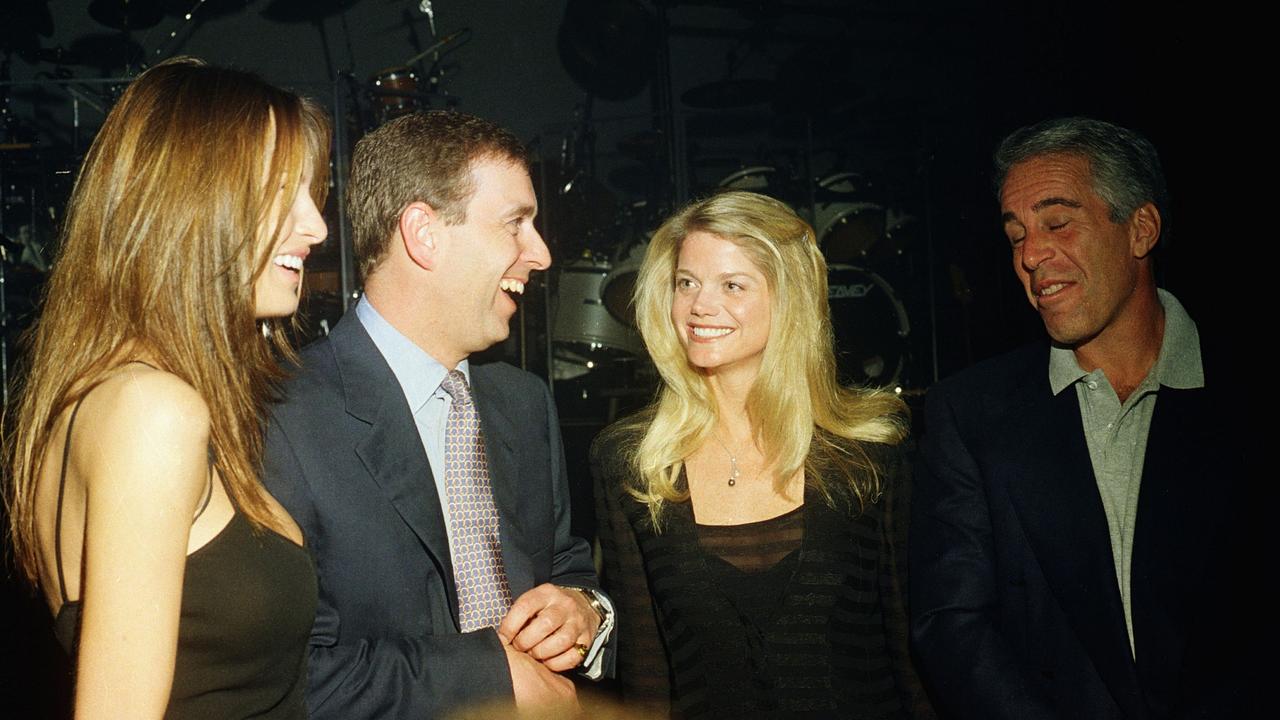 Melania Trump, Prince Andrew, Gwendolyn Beck and Jeffrey Epstein at a party at the Mar-a-Lago club in Florida on February 12, 2000. Picture: Davidoff Studios/Getty Images