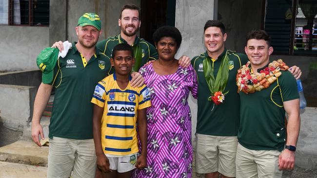 The Eels stars with Maiko mother Mere Sivo. Photo: Nathan Hopkins/NRL Photos