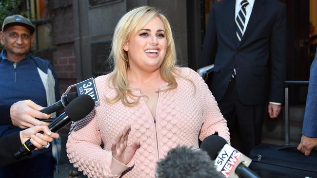 Rebel Wilson walks from the Supreme Court on Monday afternoon. Picture: Jake Nowakowski.