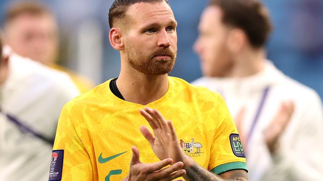 AL WAKRAH, QATAR - JANUARY 23: Martin Boyle of Australia applauds the fans after the AFC Asian Cup Group B match between Australia and Uzbekistan at Al Janoub Stadium on January 23, 2024 in Al Wakrah, Qatar. (Photo by Robert Cianflone/Getty Images)