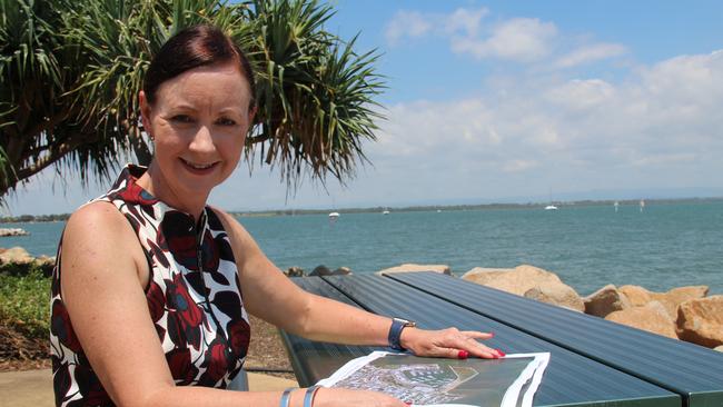 State Labor MP for Redcliffe Yvette D'Ath examines the map for the barge to Moreton Island landing site. Picture: Erin Smith