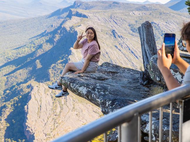 Boroka Lookout. Tourists risk their lives to take selfies and photos at lookouts in the Grampians National Park. Picture: Jason Edwards