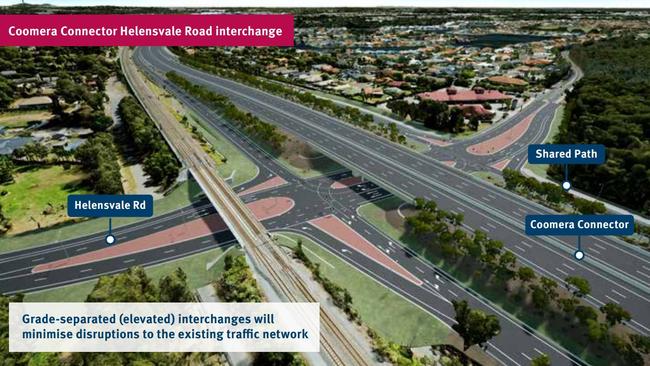 The proposed Coomera Connector interchange at Helensvale Road. Picture: TMR