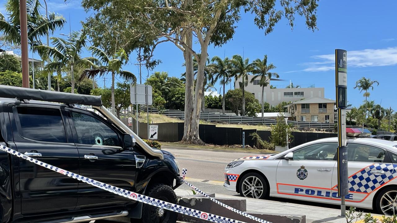 A stray bullet hit a nearby parked ute, some 50m from the scene of a police shooting in the Whitsundays. Picture: Janessa Ekert