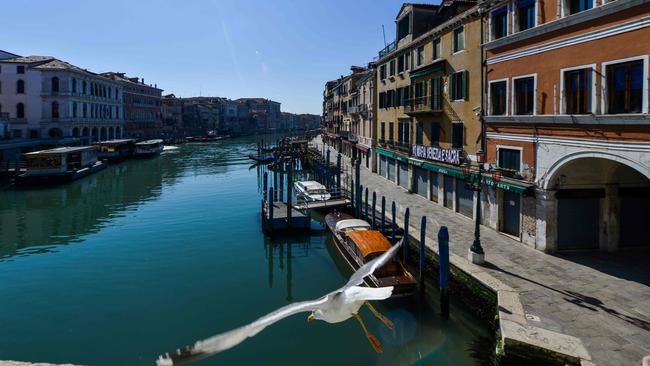 Thousands have died of coronavirus in Italy. But the canals of Venice are clear. Picture: Andrea Pattaro/AFP