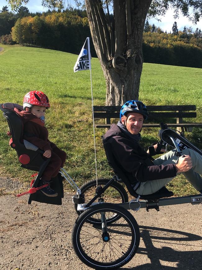 Mr Hall is now largely in a wheelchair since the surgery, but his tumour is “stable”, Picture: Supplied.