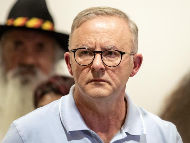 24-01-2023 - Prime Minister Anthony Albanese holds a press conference in Alice Springs after meeting with local leaders and Chief Minister Natasha Fyles. Picture: Liam Mendes / The Australian