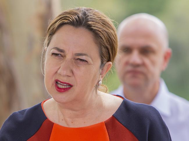 Queensland Premier Annastacia Palaszczuk addressing the  media at a press conference  with Chief health officer Dr John Gerrard at Seventeen Mile Rocks, Brisbane.  Picture: Jerad Williams