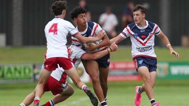 Carter Mareko on attack for the Central Coast Roosters. Picture: Sue Graham