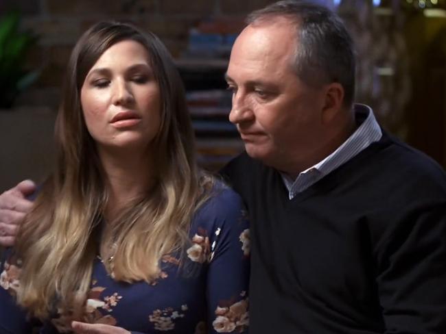 A screen-grab taken from Channel 7's Sunday Night program, featuring an interview with former deputy prime minister Barnaby Joyce and partner Vikki Campion. Picture: AAP