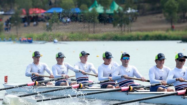 A TSS crew storming towards the finish line today at Wyaralong Dam, Saturday March 2, 2019 (AAP/Image Sarah Marshall)