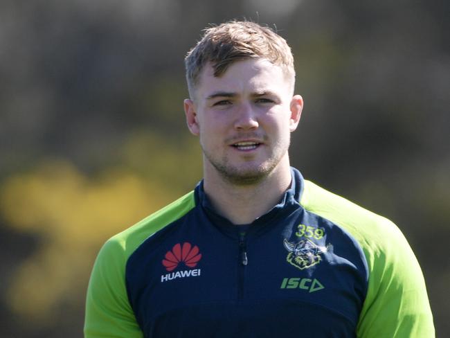 Suspended Raiders forward Hudson Young during a training session at GIO Stadium on Tuesday. Picture: AAP