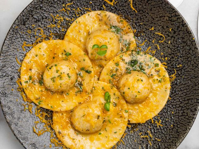 RAVIOLONI PRAWNS AND LEEKRavioli, filled with prawns and leeks, lemon butter sauce, bottarga.Malena Cucina and Bar opens in Brighton Caption: The team behind Brighton's Cucina and Co and Aromi have opened their third Italian restaurant; Malena Cucina and Bar, onMartin St. Picture: Jason Edwards