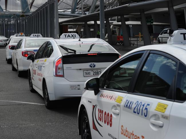 Taxis line up at Adelaide Airport. Picture: Michael Marschall.