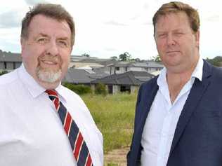 RETAIL BOOST: Cr Paul Tully and developer Dirk Long at the site where the new Augusta Shopping Complex will be built. Picture: Contributed