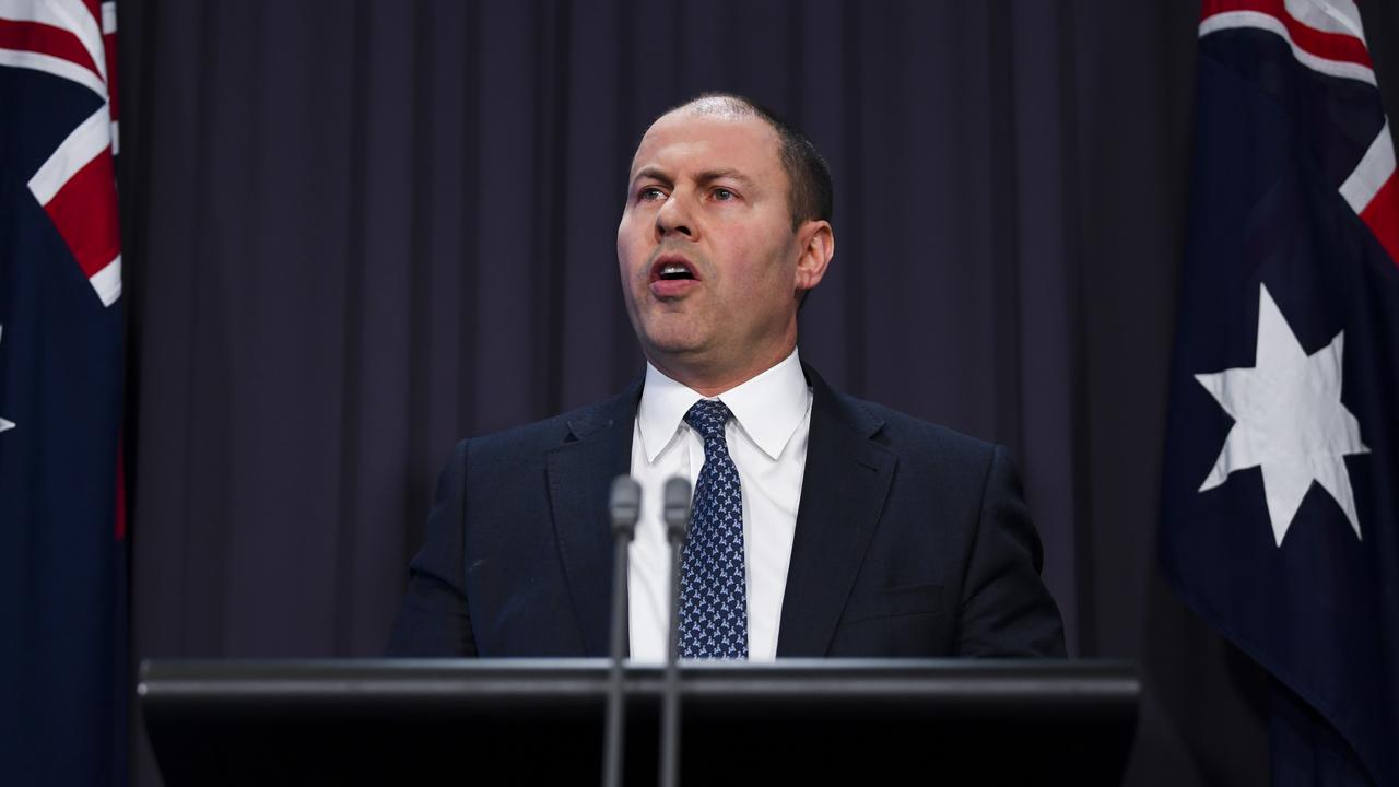 Treasurer Josh Frydenberg speaks at Parliament House in Canberra. Picture: Lukas Coch/AAP