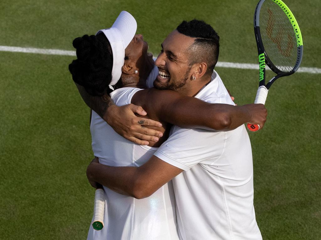 Nick Kyrgios is loving life alongside Venus Williams. (Photo by AELTC/Ian Walton/POOL/AFP).