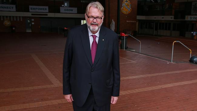 Catholic Diocese of Parramatta executive director Greg Whitby at the high school following confirmed cases of coronavirus. Picture: Justin Lloyd