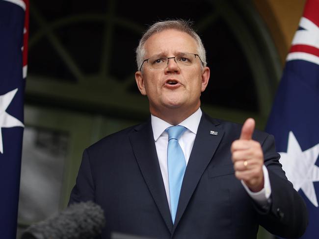 Prime Minister Scott Morrison announced 300,000 courses of the new oral antiviral Covid-19 treatment Molnupiravir had been purchased by the Australian government. Picture: NCA NewsWire / Gary Ramage