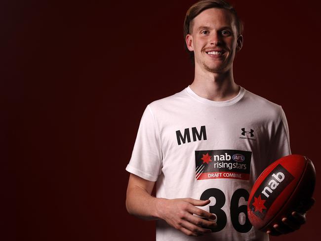 MELBOURNE, AUSTRALIA - OCTOBER 02: Noah Anderson poses for a photograph during the AFL Draft Combine portrait session at the Melbourne Cricket Ground on October 02, 2019 in Melbourne, Australia. (Photo by Dylan Burns/AFL Photos)