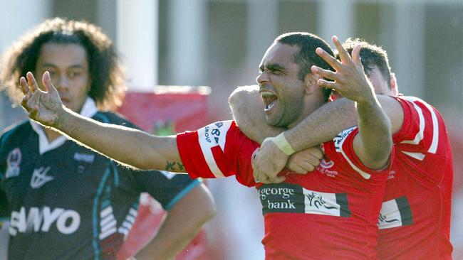 Nathan Blacklock was a fan favourite with his acrobatic tryscoring celebrations. Picture: Brett Costello