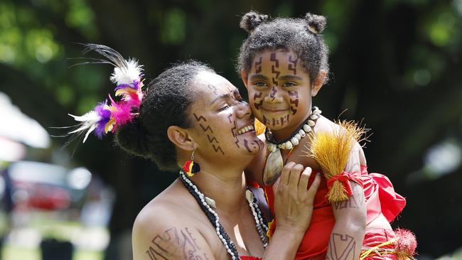 Theresa McCann and her daughter Darusilla McCann danced for the crowds at the PNG family cultural day, held at Fogerty Park. Picture: Brendan Radke