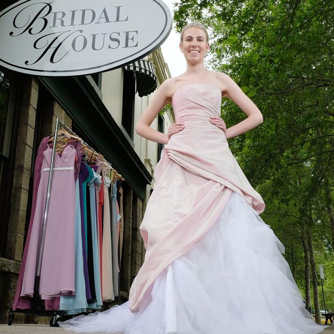 Gemma Beard from Bridal House in a Pink ruched bridal gown. Picture: Mark Wilson