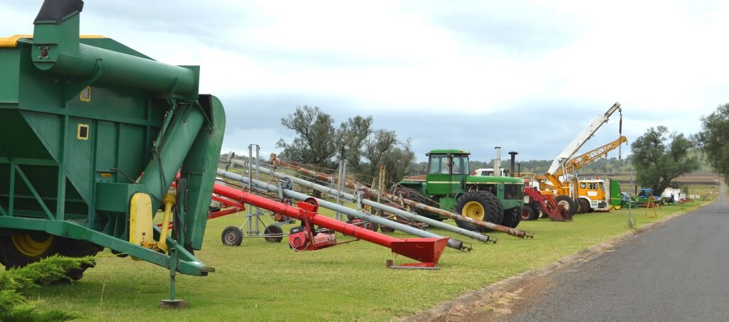 Machinery lines the grounds of the former Wellcamp Downs horse stud ahead of tomorrow’s auction. Picture: Contributed