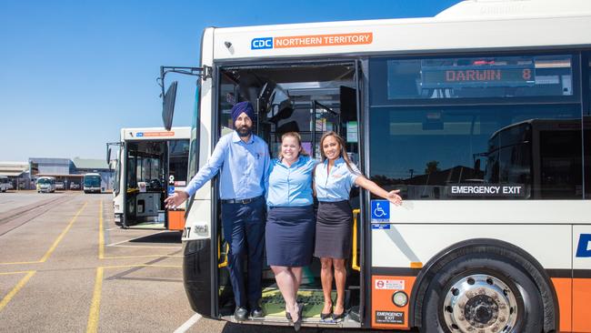 Driver Devinder Sran, general manager Angela Dunkley, people and culture co-ordinator Carla Nichols as Buslink has officially been rebranded as CDC.