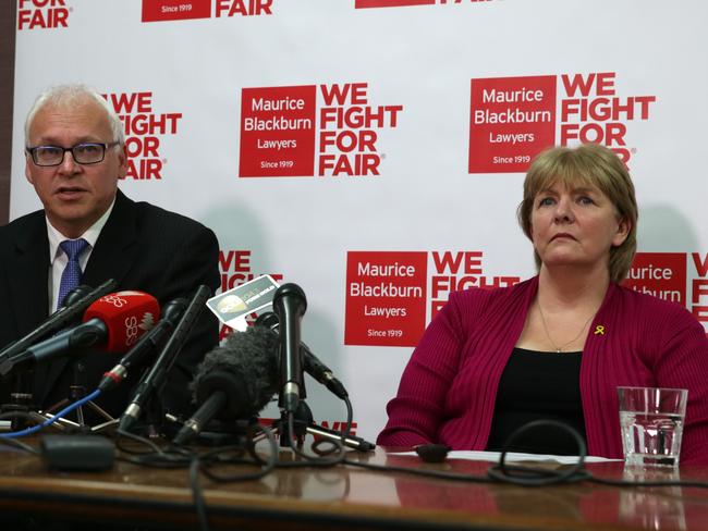 Ms Matthews with Maurice Blackburn Cash lawyer Andrew Watson afrer securing the class action win.