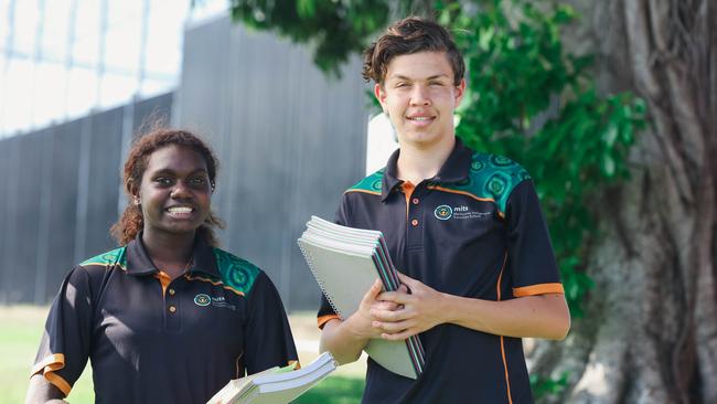 Peggy Martin, 13, and Hurrikane Hudson, 14, in Darwin. Picture Glenn Campbell