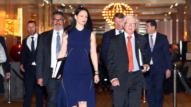 Andrew Demetriou, Mary Manos and John Horvath during a Crown AGM in Melbourne. Picture: Aaron Francis