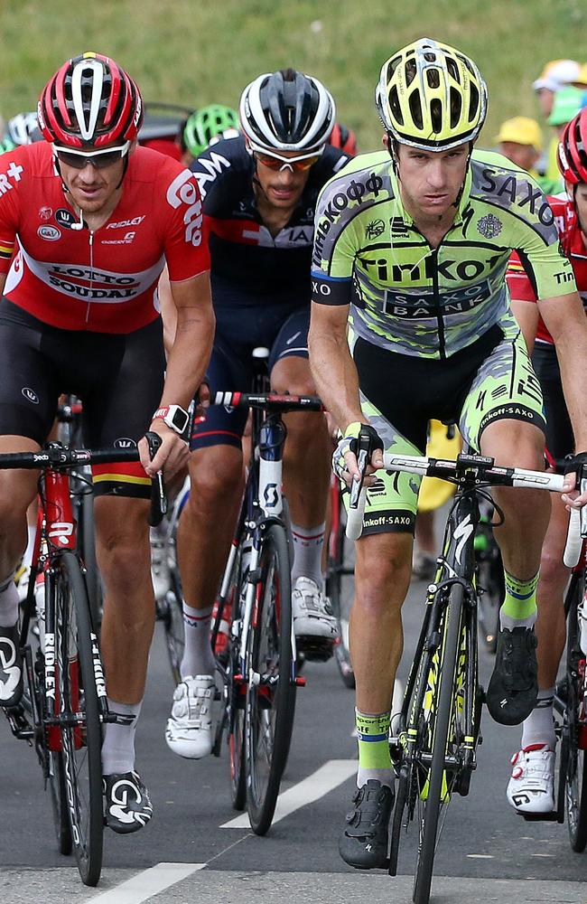 Rogers leads the pack during Stage 19 for Tinkoff-Saxo. Photo: Sarah Reed.