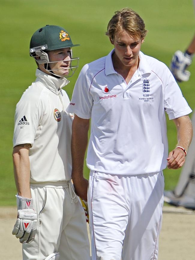 Then it was Michael Clarke’s turn to exchange words with Broad in the fourth Test of the 2009 series. Picture: AFP PHOTO