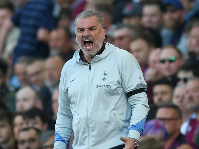 BIRMINGHAM, ENGLAND - MAY 16: Ange Postecoglou, Manager of Tottenham Hotspur, reacts during the Premier League match between Aston Villa FC and Tottenham Hotspur FC at Villa Park on May 16, 2025 in Birmingham, England. (Photo by Carl Recine/Getty Images)