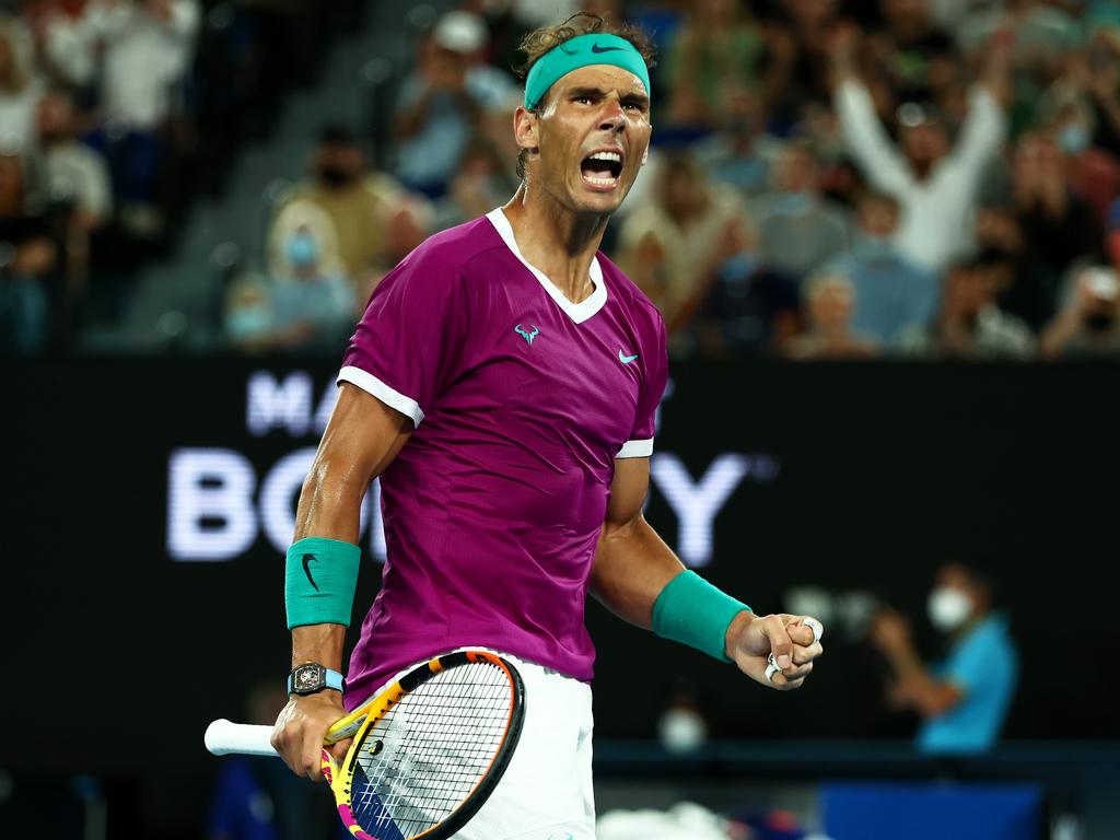 All of Nadal’s trademark fight was on show during the Australian Open men’s singles final in 2022. Picture: Clive Brunskill/Getty Images