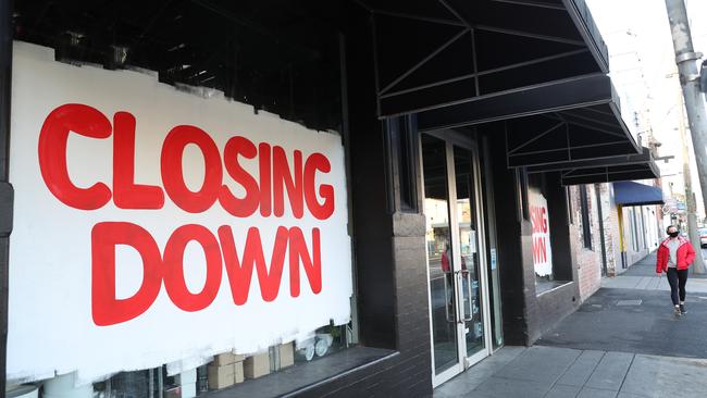 The usually bustling Brunswick street in Fitzroy has many shops that are closed and up for let during a stage four lockdown in Melbourne. Picture: NCA NewsWire/David Crosling