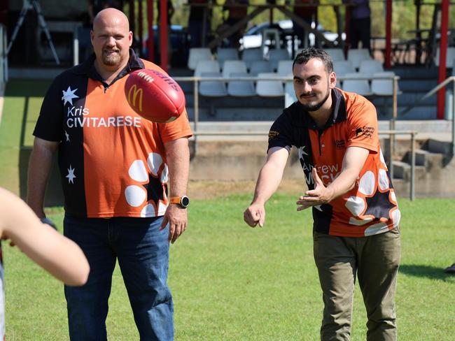 CLP candidates Kris Civitarese and Andrew Mackay at Norbuilt Oval. Picture: Supplied.