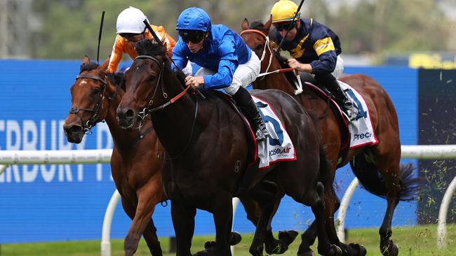 SYDNEY, AUSTRALIA - JANUARY 18: James McDonald riding Polyglot win Race 3 Precise Air  during Sydney Racing at Rosehill Gardens Racecourse on January 18, 2025 in Sydney, Australia. (Photo by Jeremy Ng/Getty Images)